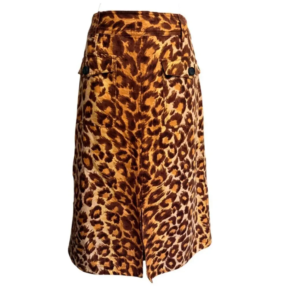 Kate Spade Panthera Brown and Orange Leopard Midi Skirt Size 8